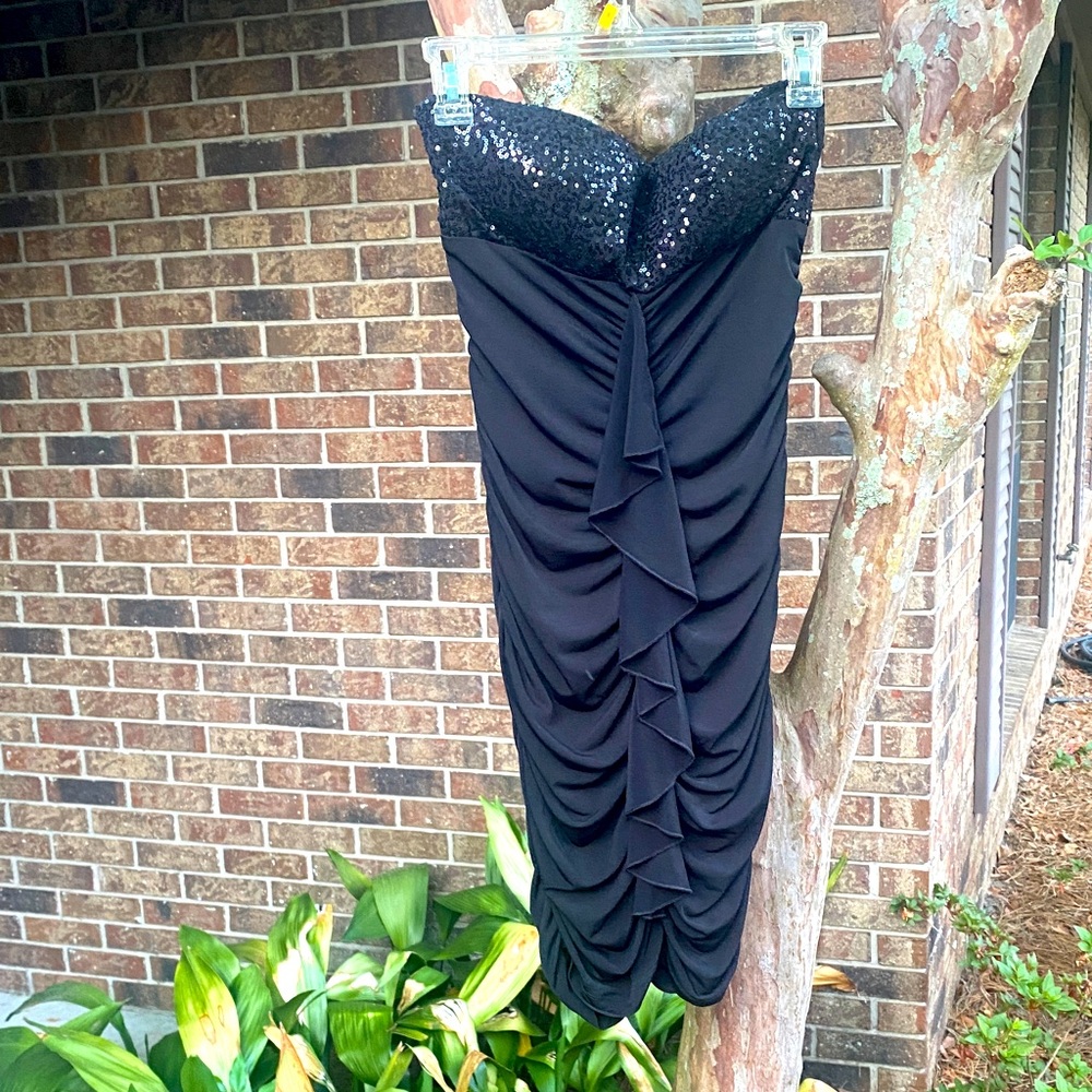 City Triangles Black Strapless Sequin Bodice Ruffled Cocktail Dress